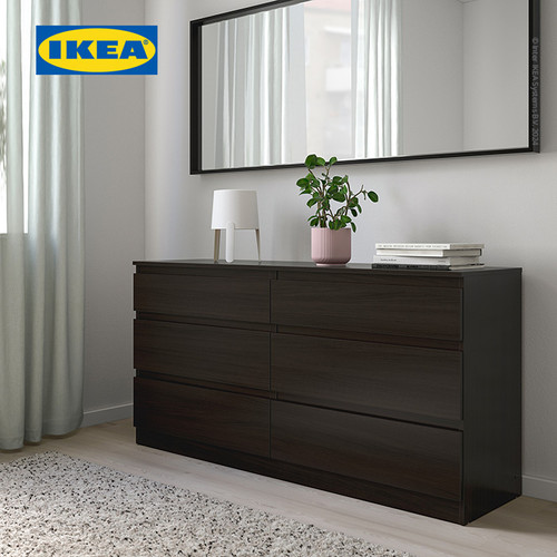 IKEA KULLEN Lemari 6 Laci Hitam-Cokelat Minimalis 140x72 cm