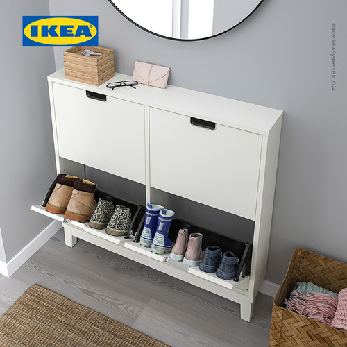 IKEA STALL Rak Kabinet Sepatu Dengan 4 Kompartmen Putih 96x17x90 cm