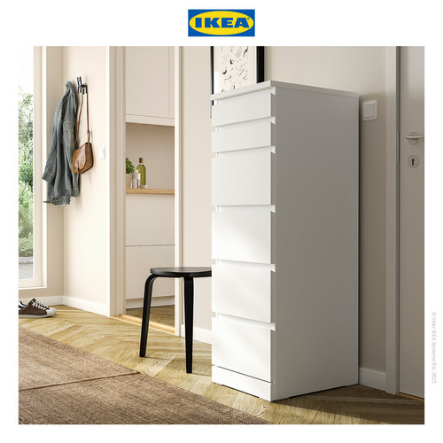 IKEA MALM Lemari Laci 6 Susun Putih Dengan Cernin Kaca Minimalis 40x123 cm