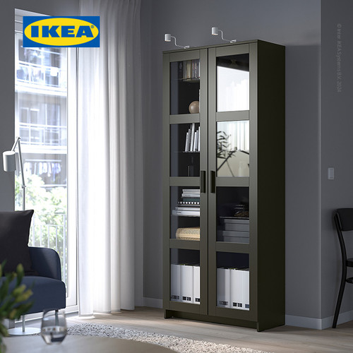 IKEA BRIMNES Kabinet Penyimpanan Dengan Pintu Kaca Hitam 80x190 cm