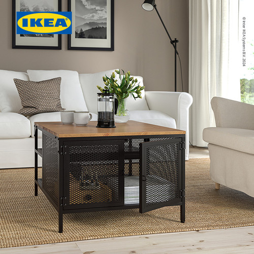 IKEA FJALLBO Meja Tamu Dengan Unit Penyimpanan Hitam 68x68x48 cm