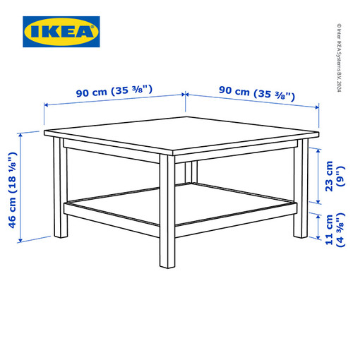 IKEA HEMNES Meja Tamu Minimalis Cokelat Muda 90x90 cm
