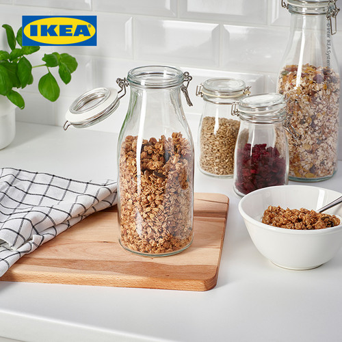 IKEA KORKEN Stoples Bentuk Botol dengan Penutup Kaca Bening 1L