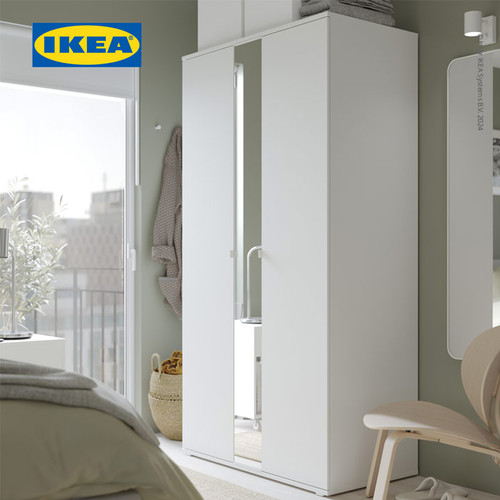 IKEA VIHALS Lemari Pakaian 2 Pintu Dengan Cermin Putih 105x57x200 cm