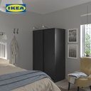 IKEA RAKKESTAD Lemari Pakaian Dengan Pintu Geser Hitam 117x176 cm