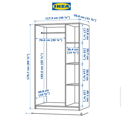IKEA RAKKESTAD Lemari Pakaian 3 Pintu Minimalis Hitam 117x176 cm