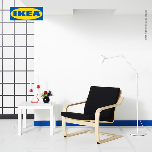 IKEA POANG Kursi Berlengan Sandaran Rendah Untuk Santai Krem / Vissle Hitam