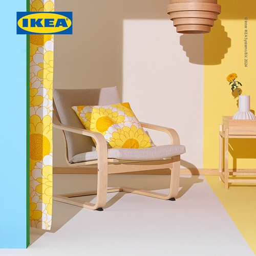 IKEA POANG Kursi Berlengan Sandaran Rendah Untuk Santai Krem