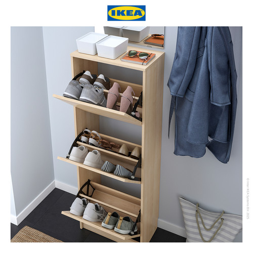 IKEA BISSA Rak Kabinet Sepatu Dengan 3 Kompartmen Efek Kayu Oak 49x28x135 cm