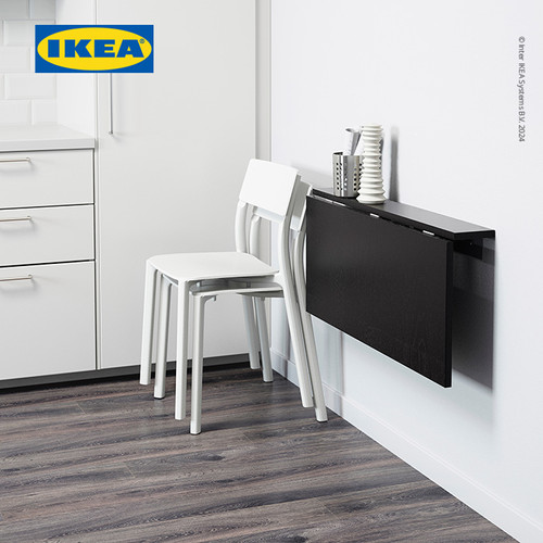 IKEA BJURSTA Daun Meja Makan Lipat Dinding Cokelat-Hitam 90x50 cm