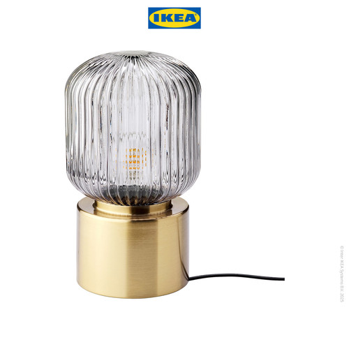 IKEA SOLKLINT Lampu Meja Minimalis Kuningan / Bahan Kaca 28cm