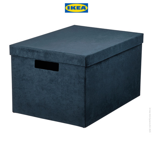 IKEA GJATTA Kotak Penyimpanan Dengan Tutup Beludru Biru Tua 25x35x20cm