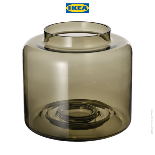 IKEA KONSTFULL Vas Bunga Minimalis Bahan Kaca Hijau-Cokelat 16cm