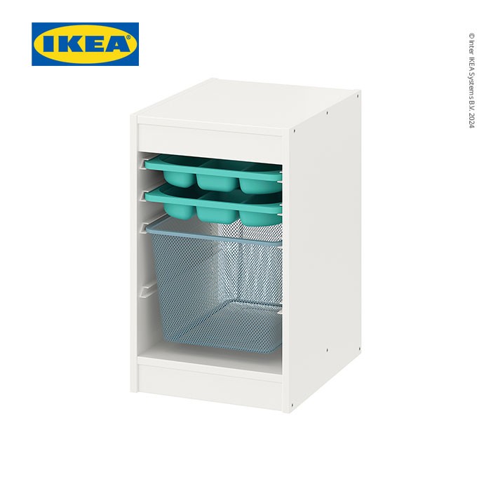 IKEA TROFAST Kombinasi Penyimpanan Dengan Kotak dan Baki Putih/Toska 34x44x56cm