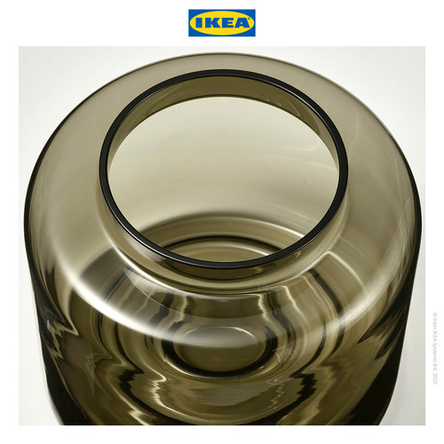 IKEA KONSTFULL Vas Bunga Minimalis Bahan Kaca Hijau-Cokelat 16cm