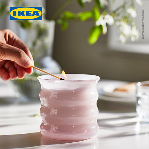 IKEA LUGNARE Lilin Beraroma Melati/Merah Muda Tahan 50 Jam
