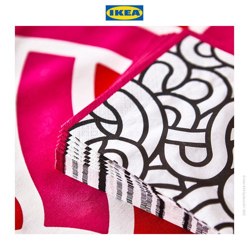 IKEA SOTRONN Tissue / Serbet Kertas Berpola Hitam Merah Muda 33x33cm Isi 30pcs