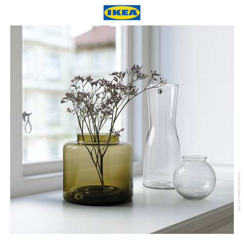 IKEA KONSTFULL Vas Bunga Minimalis Bahan Kaca Hijau-Cokelat 16cm