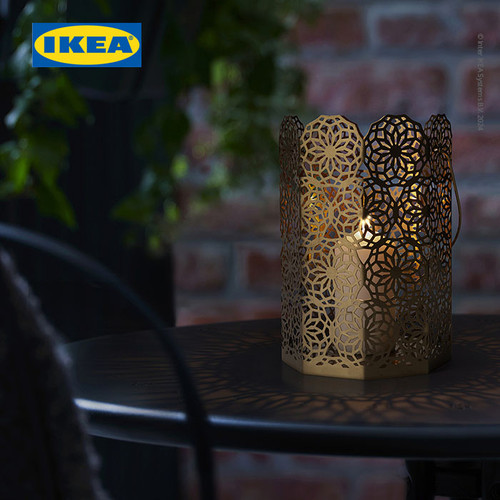 IKEA GOKVALLA Tempat Lilin Emas 16x16x24cm