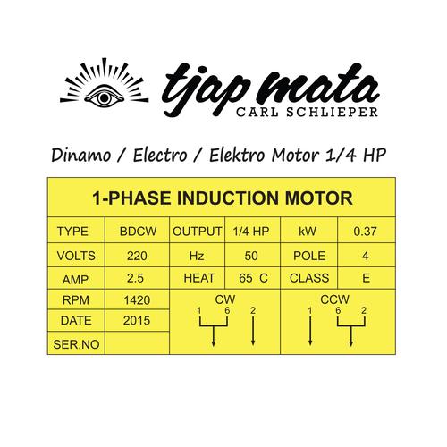 TJAP MATA / CAP MATA Dinamo / Electro / Elektro Motor 1/4 HP