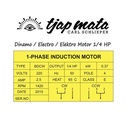 TJAP MATA / CAP MATA Dinamo / Electro / Elektro Motor 1/4 HP