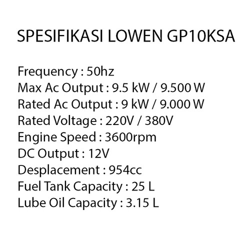 LOWEN Genset Generator GP10KSA