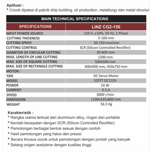 LINZ Cutting Machine Profile CG2-150