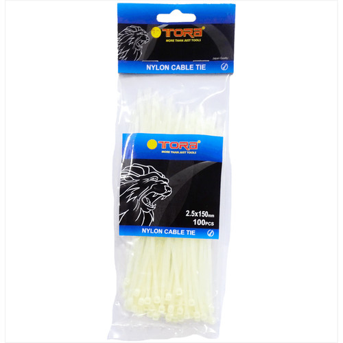 TORA Kabel Tis Nylon 2.5 x 150 mm - Tali Ikat Warna Putih 100 Pcs