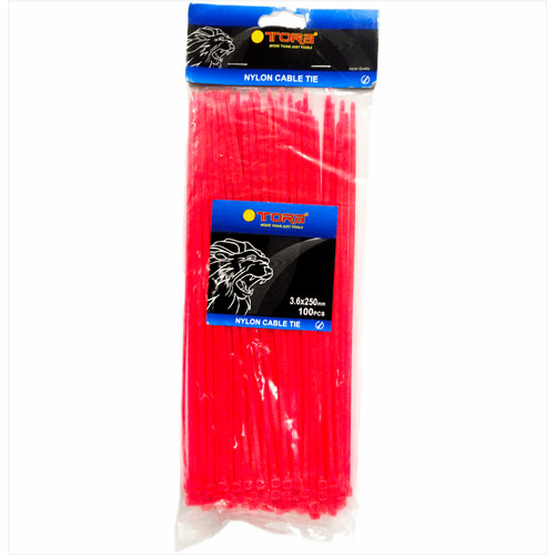 TORA Kabel Tis Nylon 3.6 x 250 mm - Tali Ikat Warna Merah 100 Pcs