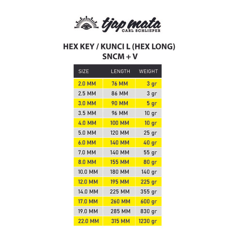 TJAP MATA / CAP MATA Kunci L SNCM - Hexagonal Long 2 MM