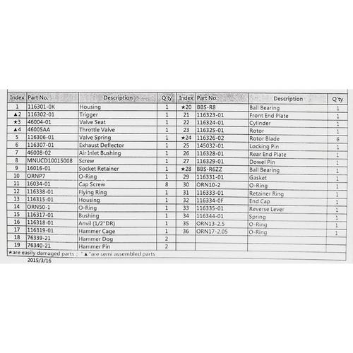 TJAP MATA / CAP MATA Spare Part AIW 1/2" DR (MINI) No.3 (VALVE SEAT)