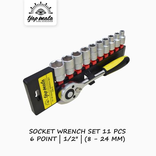 TJAP MATA / CAP MATA Kunci Sok / Socket SET / Socket Wrench SET 11 PCS (8 - 24 MM | 1/2" DR | 6 Point) CR-V (With Premium Socket Holder)