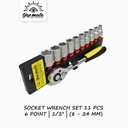 TJAP MATA / CAP MATA Kunci Sok / Socket SET / Socket Wrench SET 11 PCS (8 - 24 MM | 1/2" DR | 6 Point) CR-V (With Premium Socket Holder)