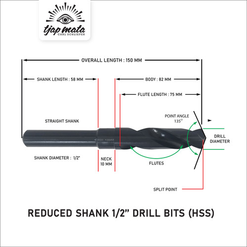 TJAP MATA Mata Bor Besi / Drill Bits HSS Reduced Shank ½” - 16 MM