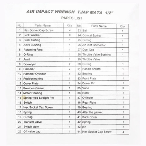 TJAP MATA / CAP MATA Part Air Impact 1/2" DR NO.26 (Air Inlet Connect)
