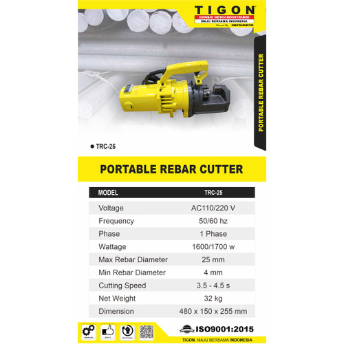 TIGON MESIN PEMOTONG BESI TRC-20 PORTABLE REBAR CUTTER TERBAIK