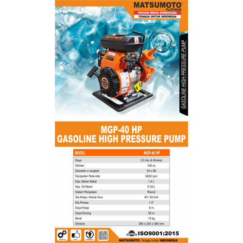 Matsumoto Pompa Air / Pompa Irigasi Alkon MGP-40HP GARANSI RESMI