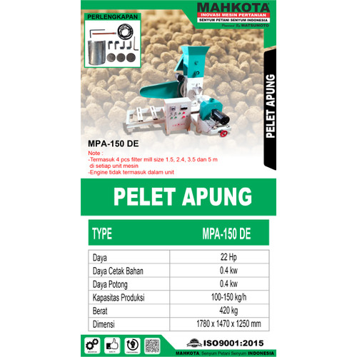 MAHKOTA MESIN CETAK PELET APUNG / CETAK PANGAN IKAN MPA-150 DE