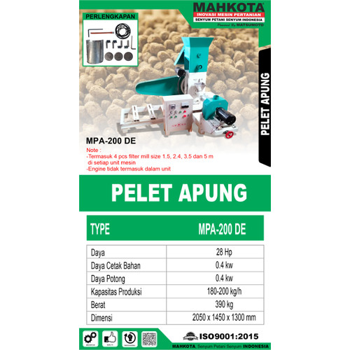 MAHKOTA MESIN CETAK PELET APUNG / CETAK PANGAN IKAN MPA-200 DE