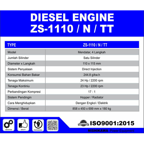 Mesin Penggerak Diesel NISHIKAWA ZS-1100 ( GARANSI RESMI )