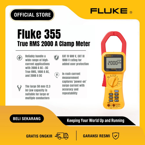 Fluke 355 True-RMS 2000 A Clamp Meter CAT IV 600 V &CAT III 1000 V
