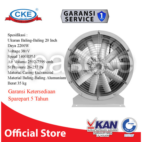 Axial Fan Direct 20" 2.2KW/3PHASE/1400RPM CKE Blower Galvanis
