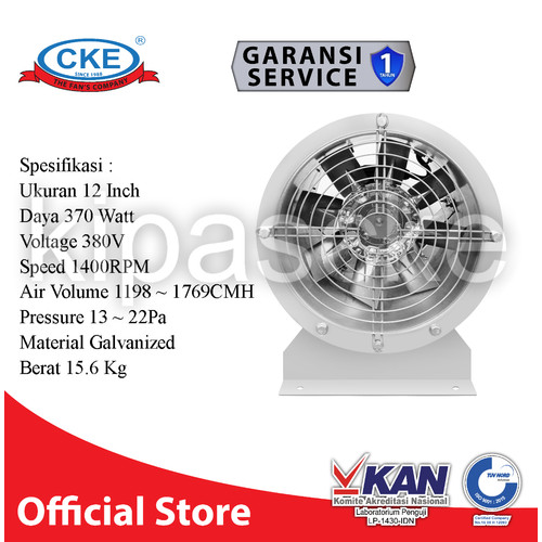 Axial Fan Direct Drive 12" 370W 3 PHASE 1400RPM AFD CKE Galvanis