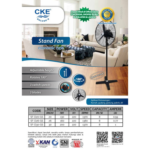 CKE Stand Fan SF-D30-GS 30 Inch Kipas Angin Berdiri