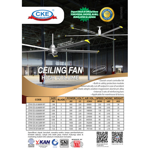 HVLS Big Ceiling Fan A3080M 3.08 Meter 220V 500W Kipas Angin Gudang