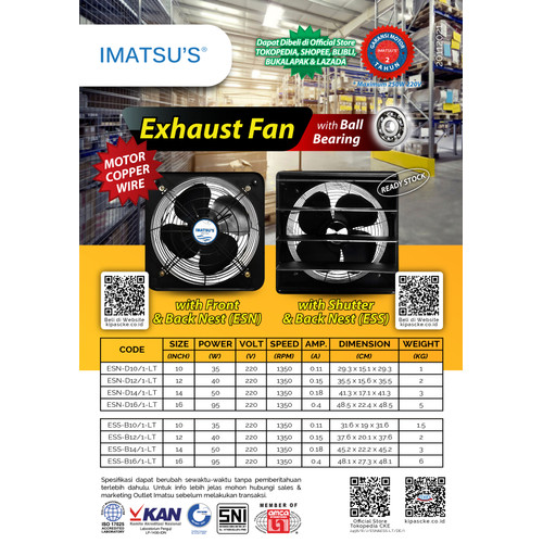 Imatsu Exhaust Fan Shutter ESS-B14/1-LT 14 Inch Exhaust Dinding