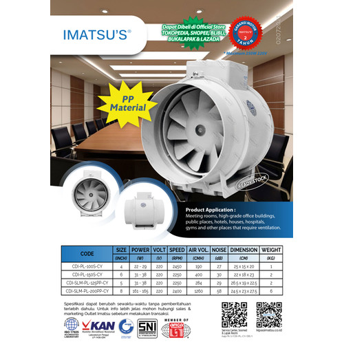IMATSU INLINE DUCT CDI-SLM-PL-125PP-CY 5 INCH 220V BLOWER HISAP