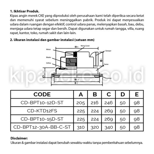Exhaust Fan 12 Inch Hexos Plafon Ducting Penghisap udara Heksos Plafon