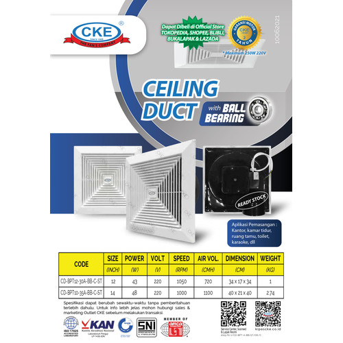 Exhaust Fan 14 Inch Exsos Kipas Penghisap Plafon Ducting Garansi CKE