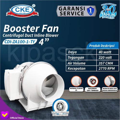 Inline Duct Fan Plastik 4" Inch Kipas Booster Ventilasi Extractor Fan